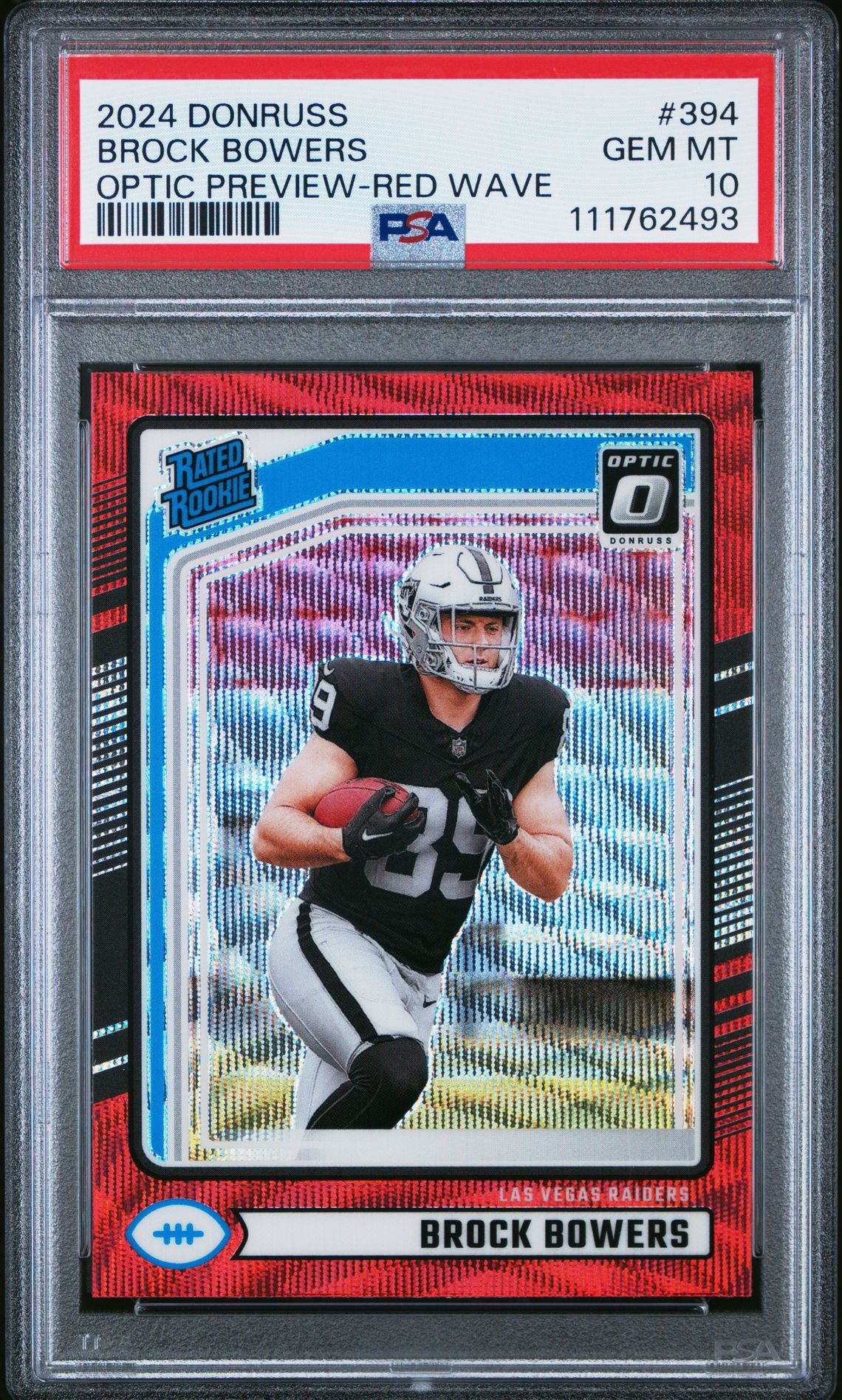 2024 Panini Donruss Brock Bowers #394 (Optic Preview-Red Wave) Gem Mt 10 front