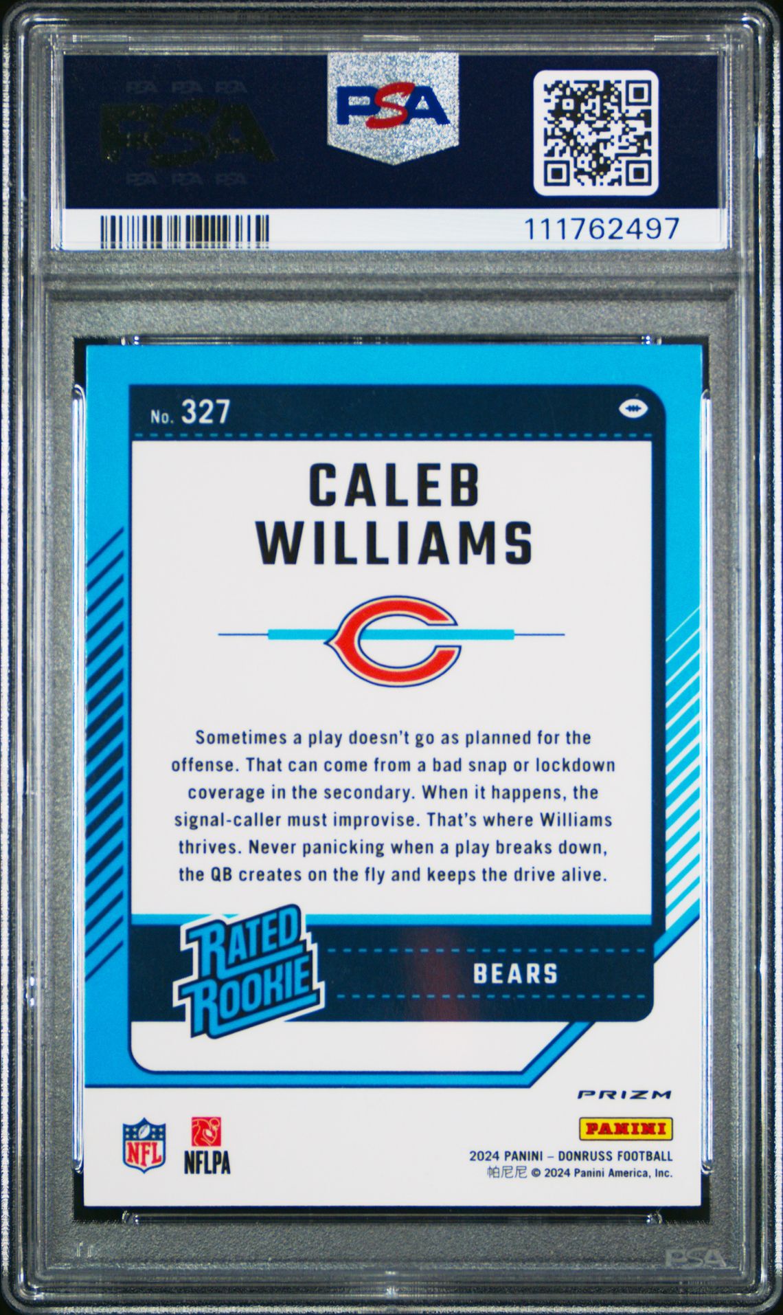 2024 Panini Donruss Caleb Williams #327 (Optic Preview-Red Wave) Gem Mt 10 back