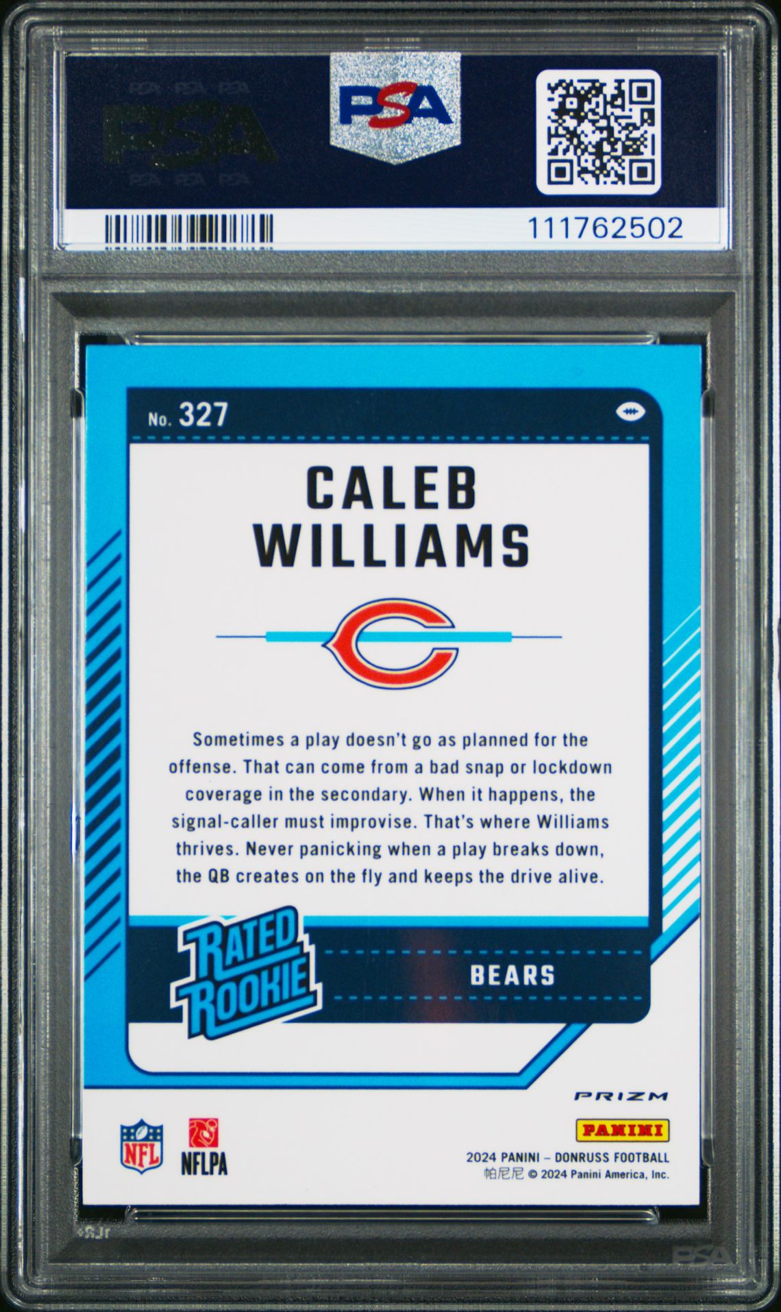 2024 Panini Donruss Caleb Williams #327 (Optic Preview-Red Wave) Gem Mt 10 back