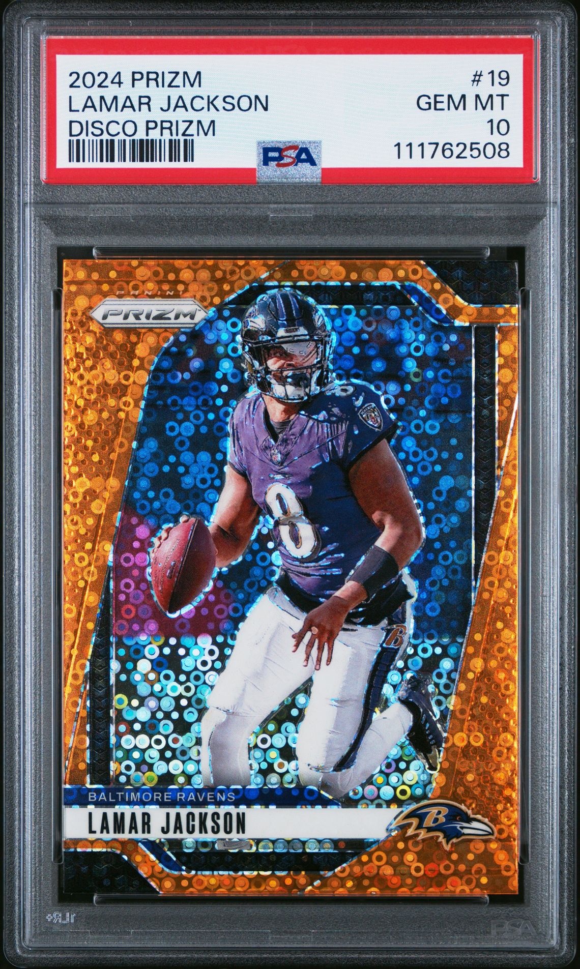 2024 Panini Prizm Lamar Jackson #19 (Disco Prizm) Gem Mt 10 front