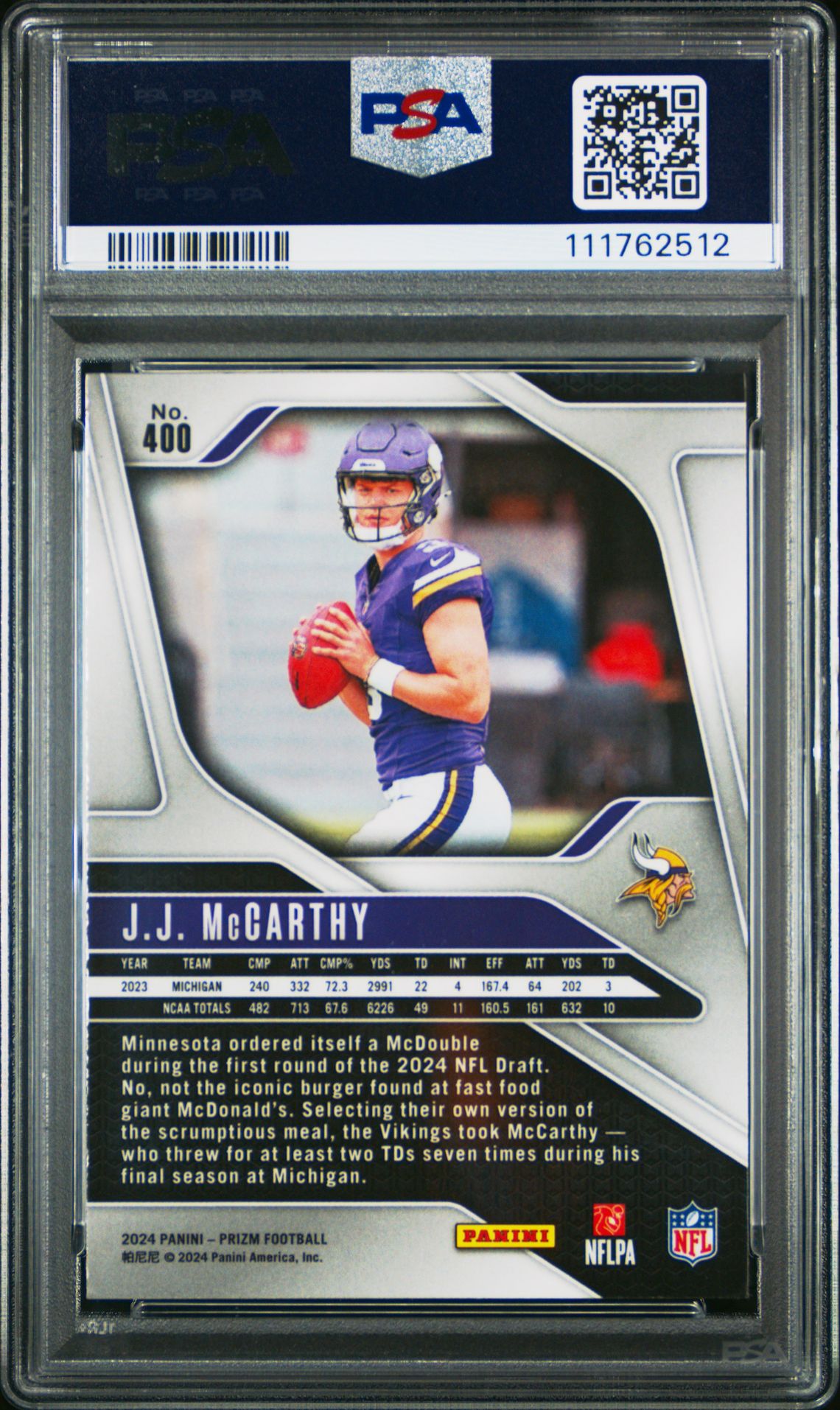 2024 Panini Prizm Jj Mccarthy #400 Mint 9 back