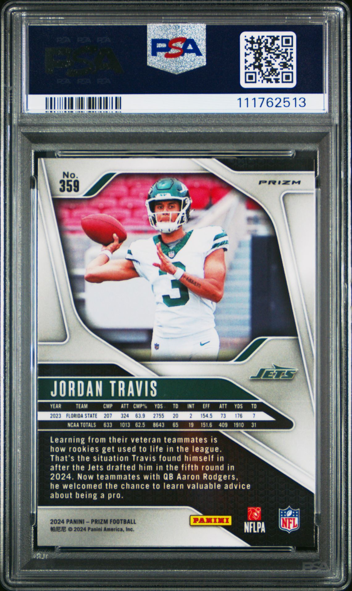 2024 Panini Prizm Jordan Travis #359 (Lazer Prizm) Gem Mt 10 back
