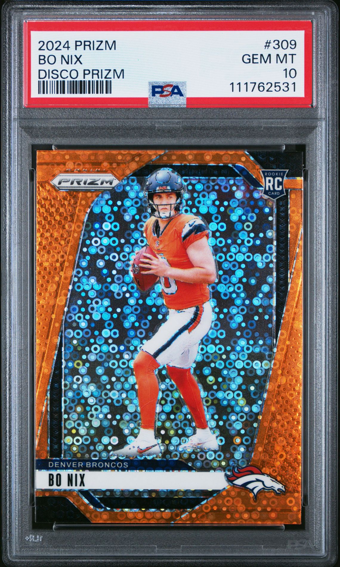 2024 Panini Prizm Bo Nix #309 (Disco Prizm) Gem Mt 10 front