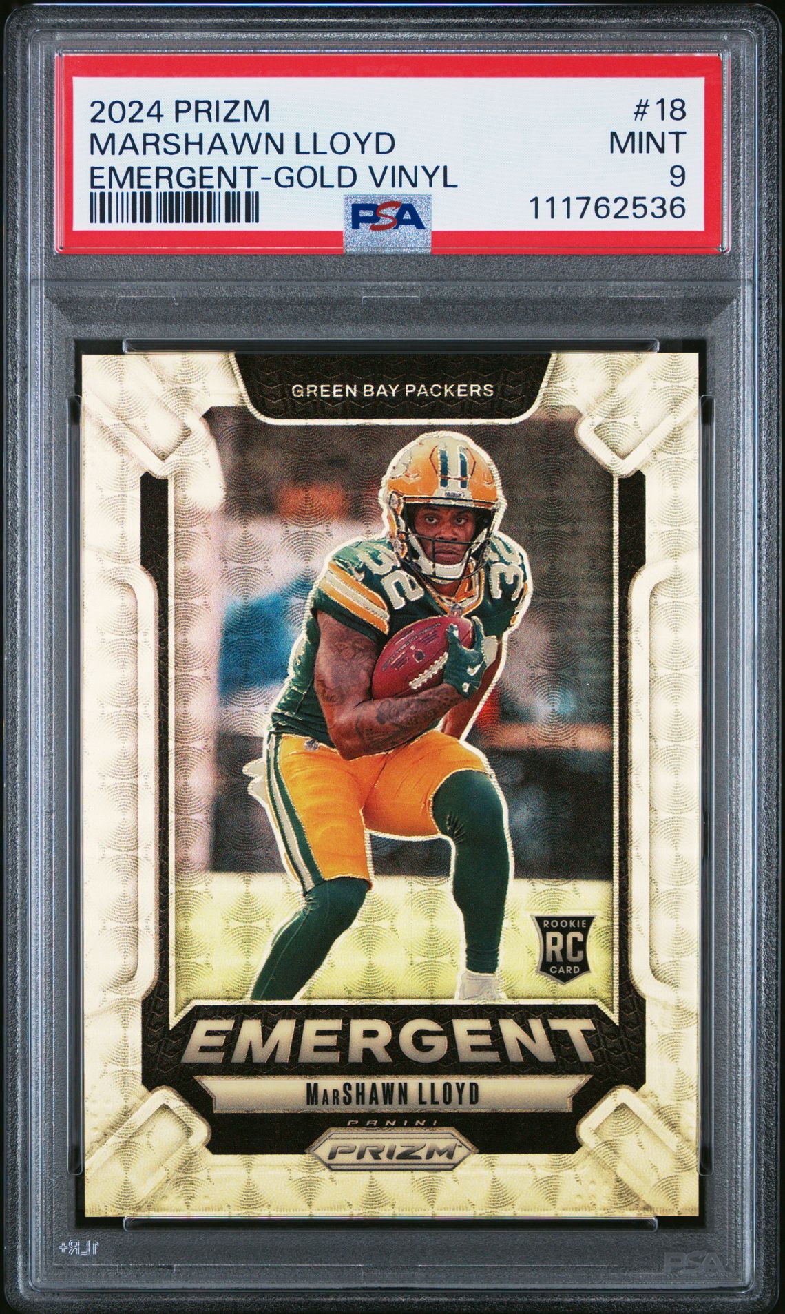 2024 Panini Prizm Emergent Marshawn Lloyd #18 (Emergent-Gold Vinyl) Mint 9 front