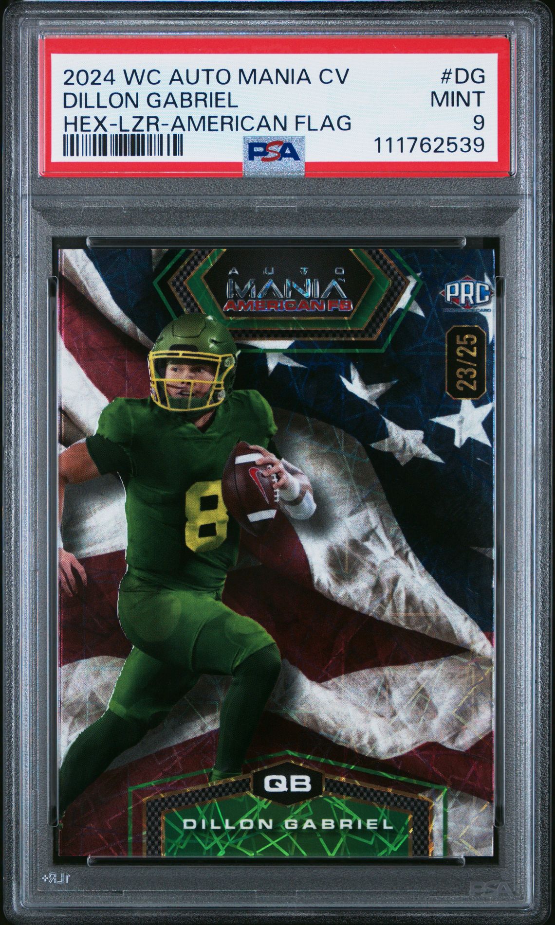 2024 Wild Card Auto Mania American Football Clearview National Exclusives Dillon Gabriel #Dg (Hex-Lzr-American Flag) Mint 9 front