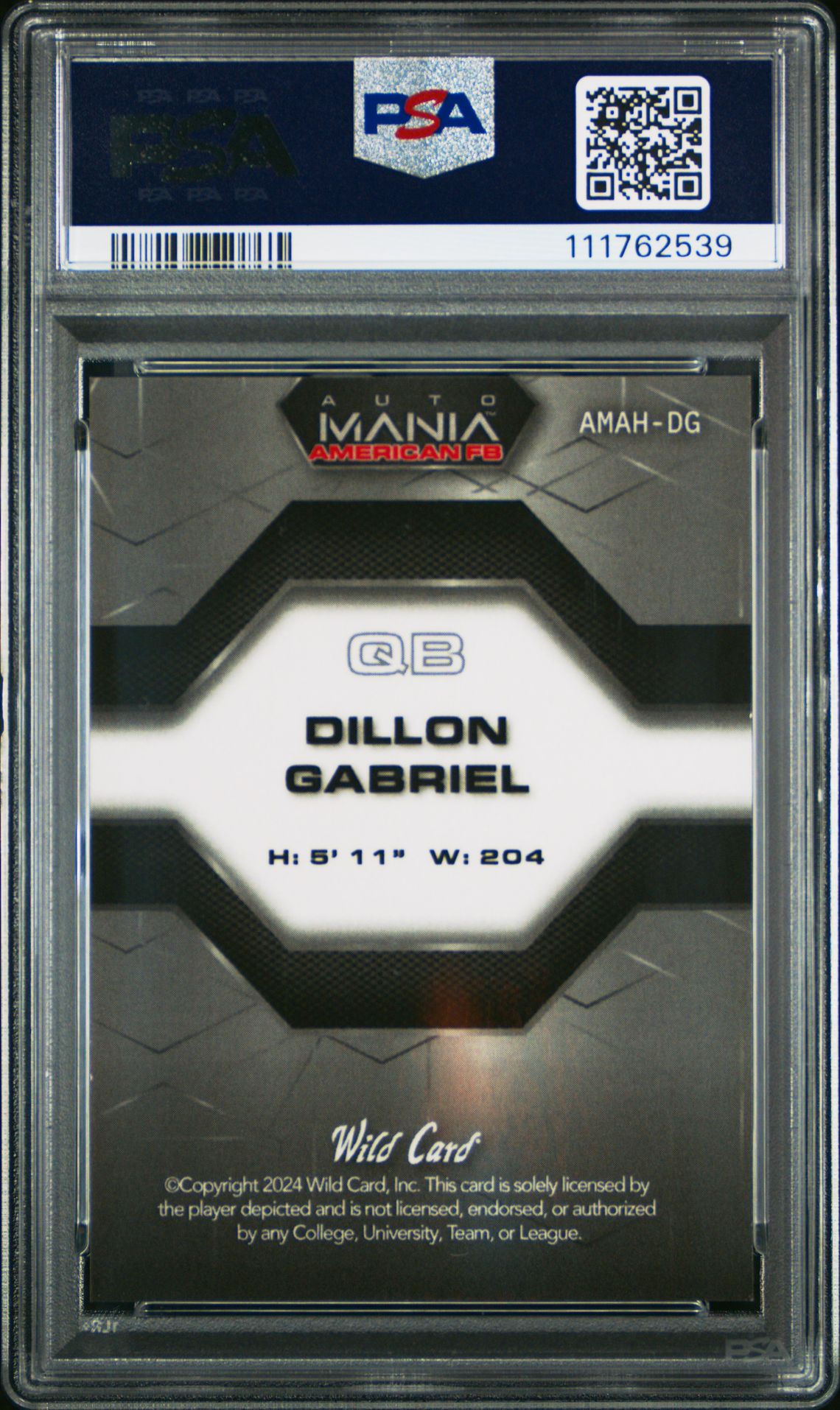2024 Wild Card Auto Mania American Football Clearview National Exclusives Dillon Gabriel #Dg (Hex-Lzr-American Flag) Mint 9 back