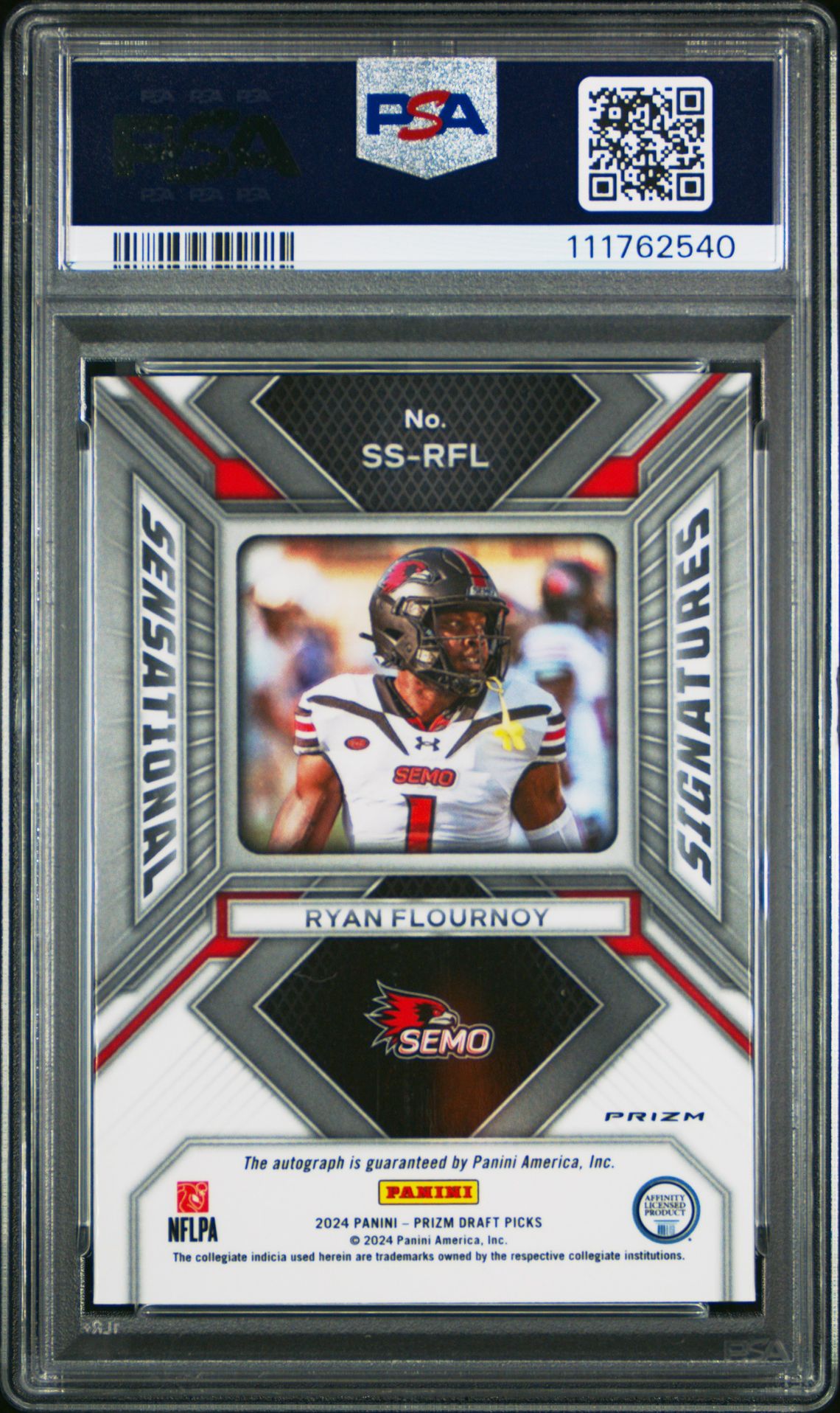 2024 Panini Prizm Draft Picks Sensational Signatures Ryan Flournoy #Ssrfl (Sensational Sig-Red Ice) Gem Mt 10 back