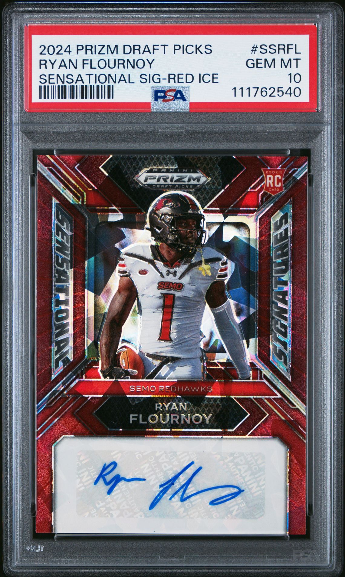 2024 Panini Prizm Draft Picks Sensational Signatures Ryan Flournoy #Ssrfl (Sensational Sig-Red Ice) Gem Mt 10 front