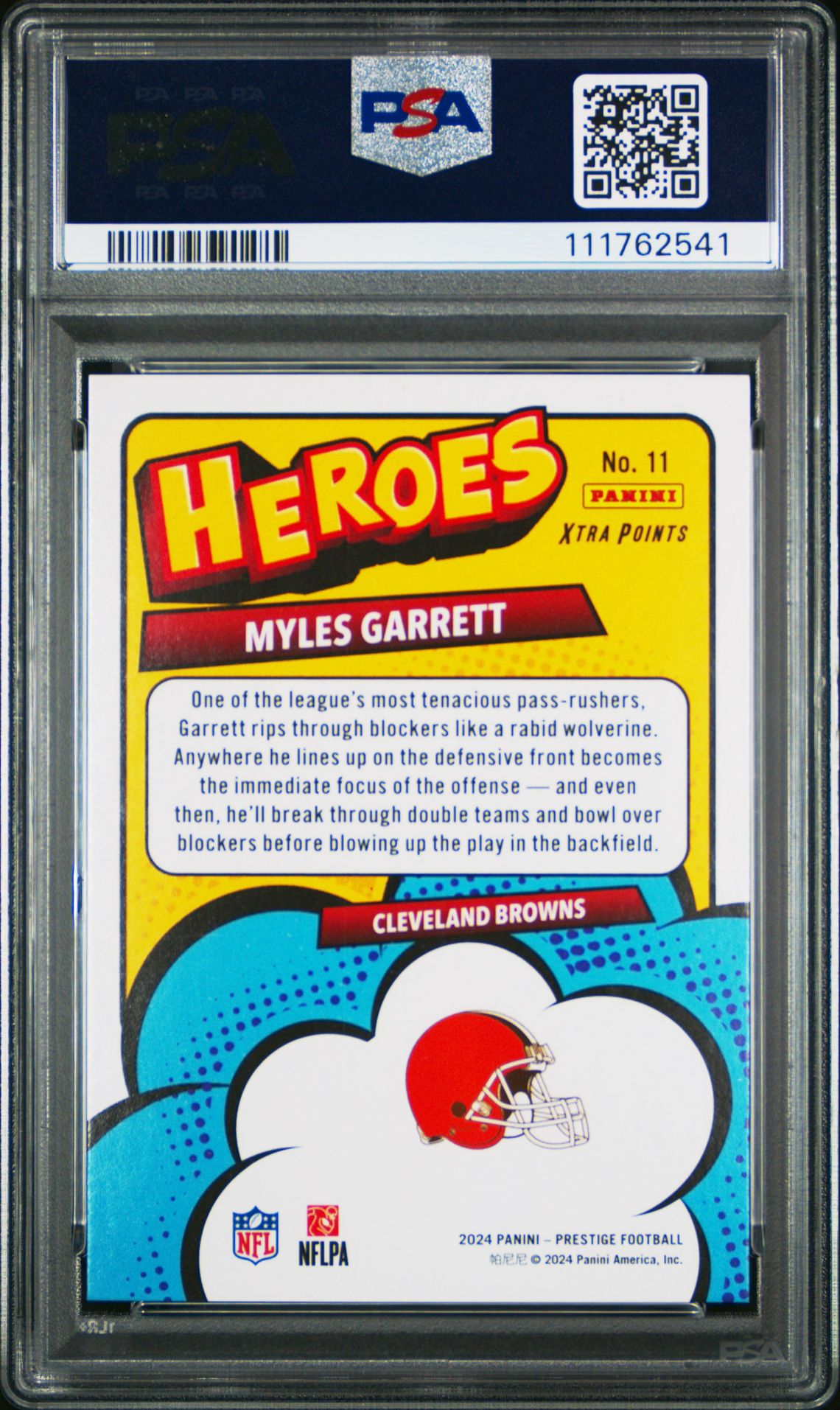 2024 Panini Prestige Heroes Myles Garrett #11 (Heroes-Pink Xtra Points) Mint 9 back