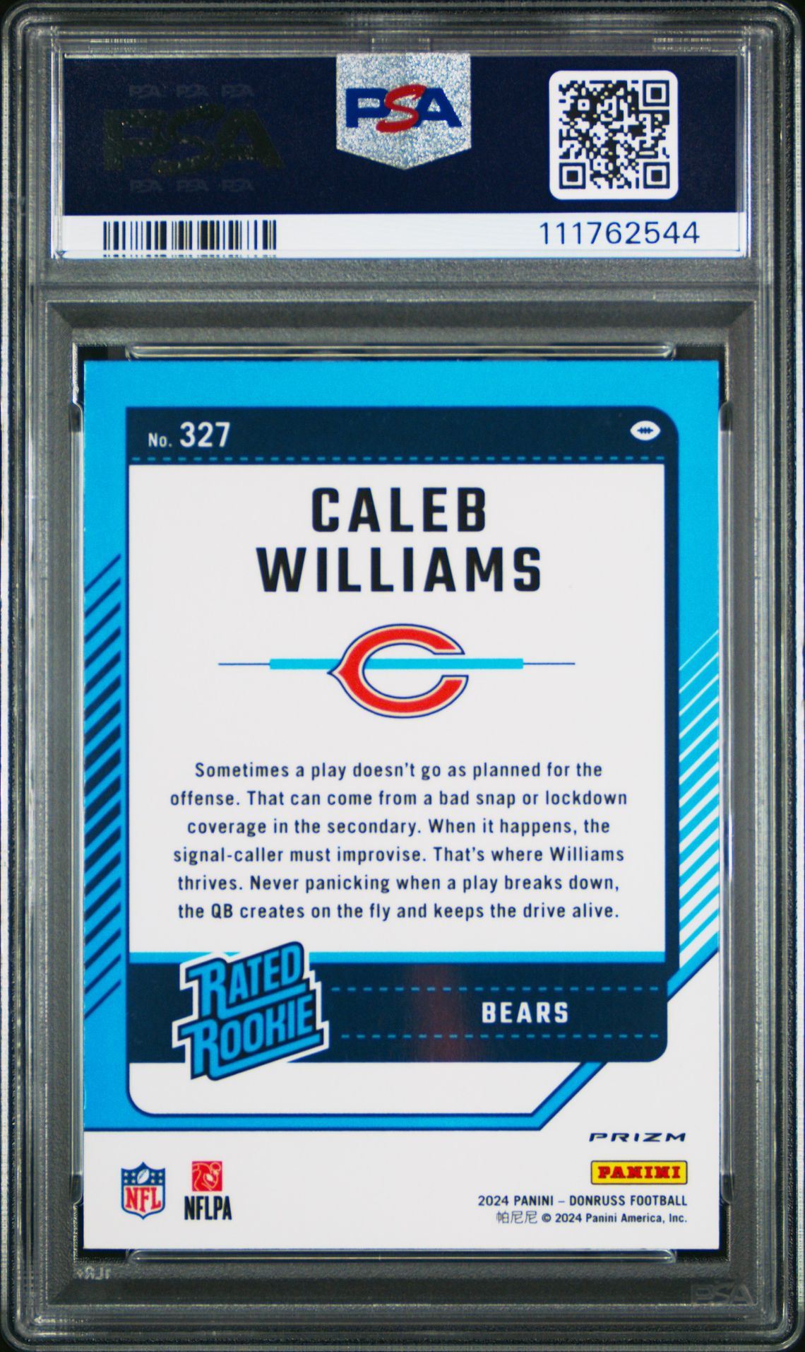 2024 Panini Donruss Caleb Williams #327 (Optic Preview-Red Pandora) Gem Mt 10 back