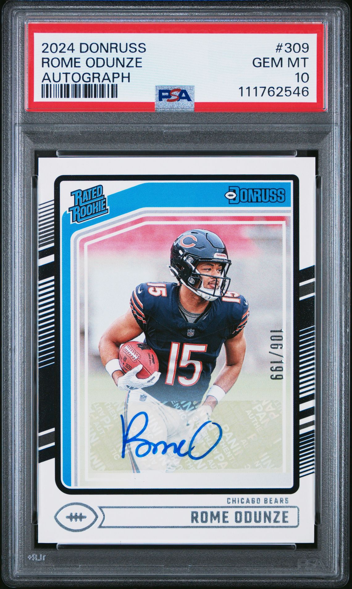 2024 Panini Donruss Rome Odunze #309 (Autograph) Gem Mt 10 front