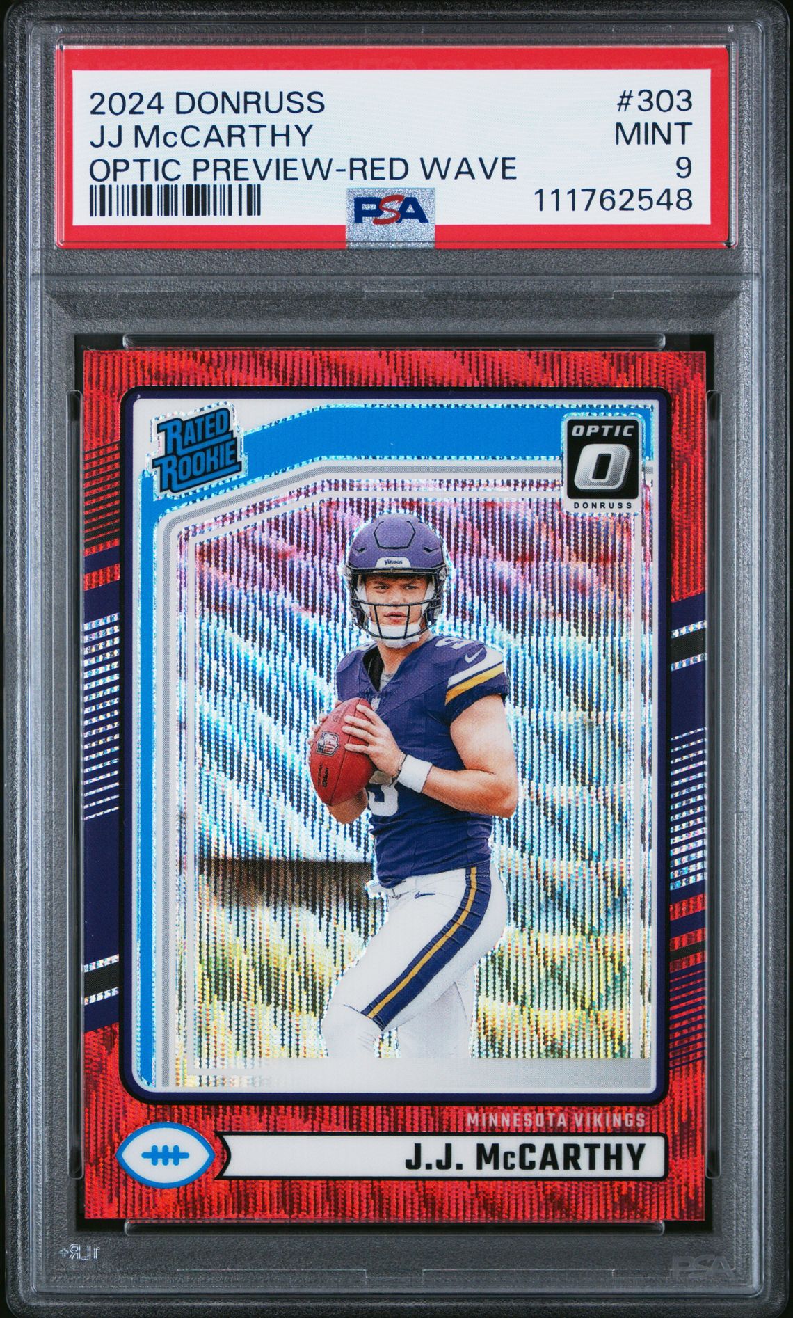 2024 Panini Donruss Jj Mccarthy #303 (Optic Preview-Red Wave) Mint 9 front