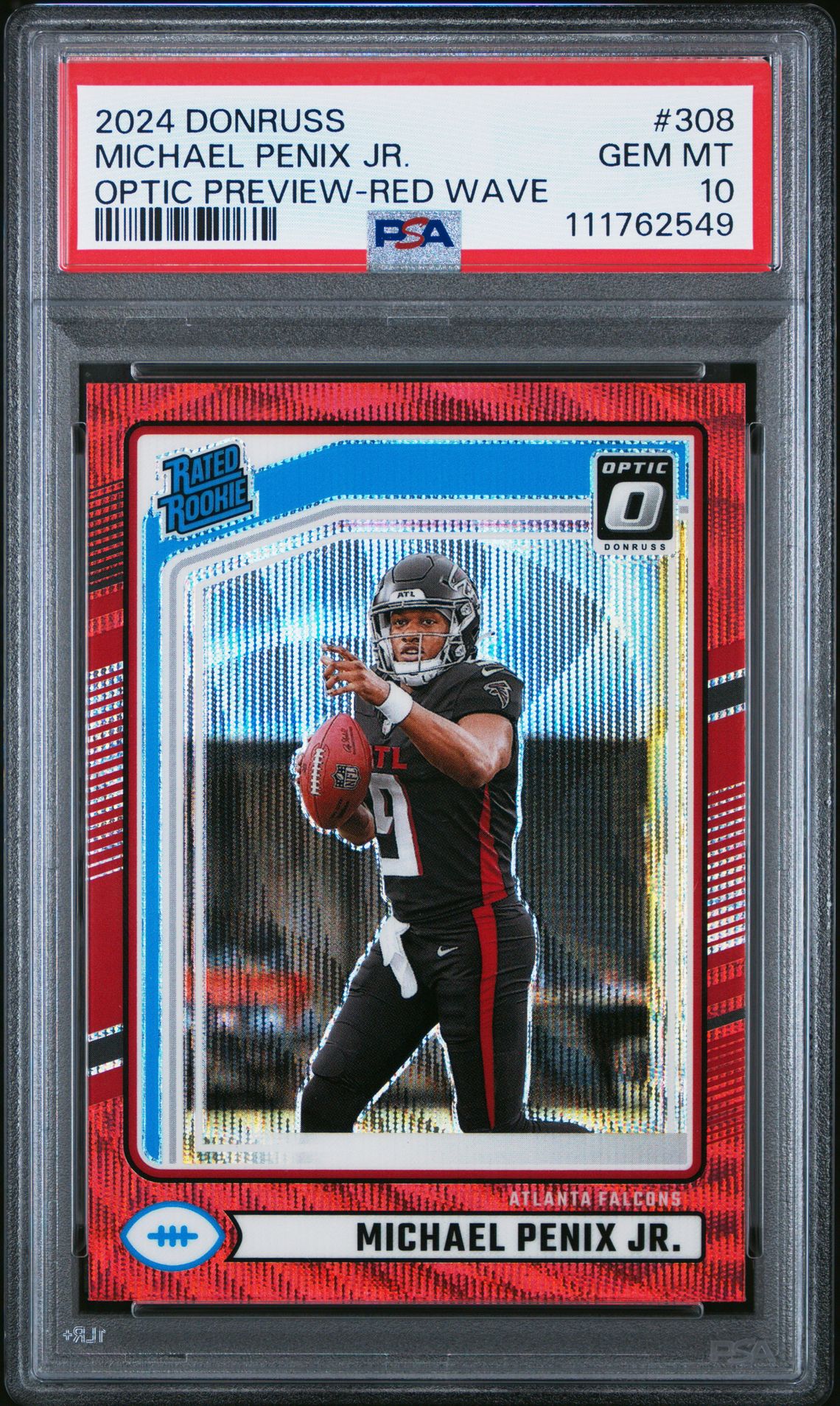 2024 Panini Donruss Michael Penix Jr. #308 (Optic Preview-Red Wave) Gem Mt 10 front