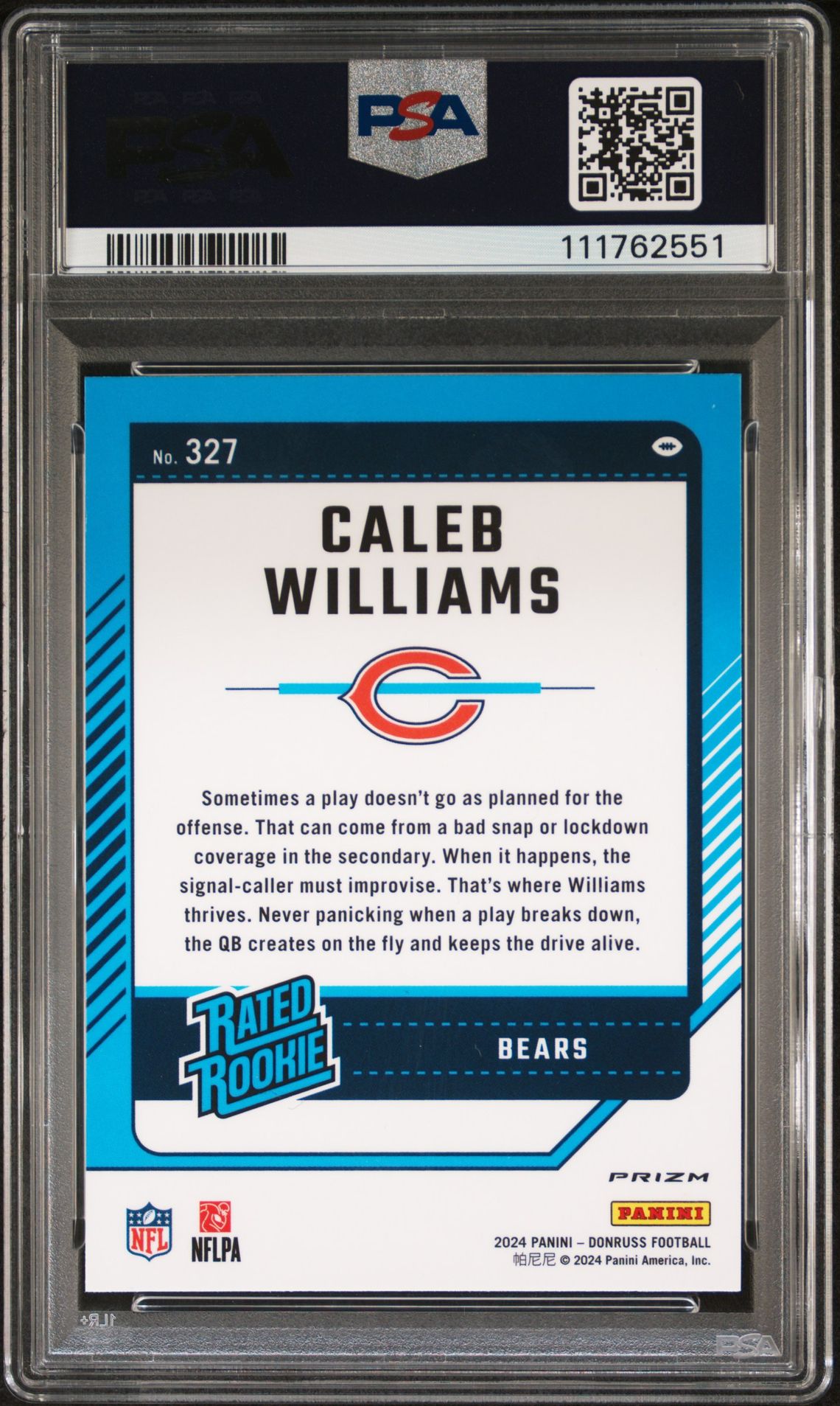 2024 Panini Donruss Caleb Williams #327 (Optic Preview-Red Wave) Gem Mt 10 back