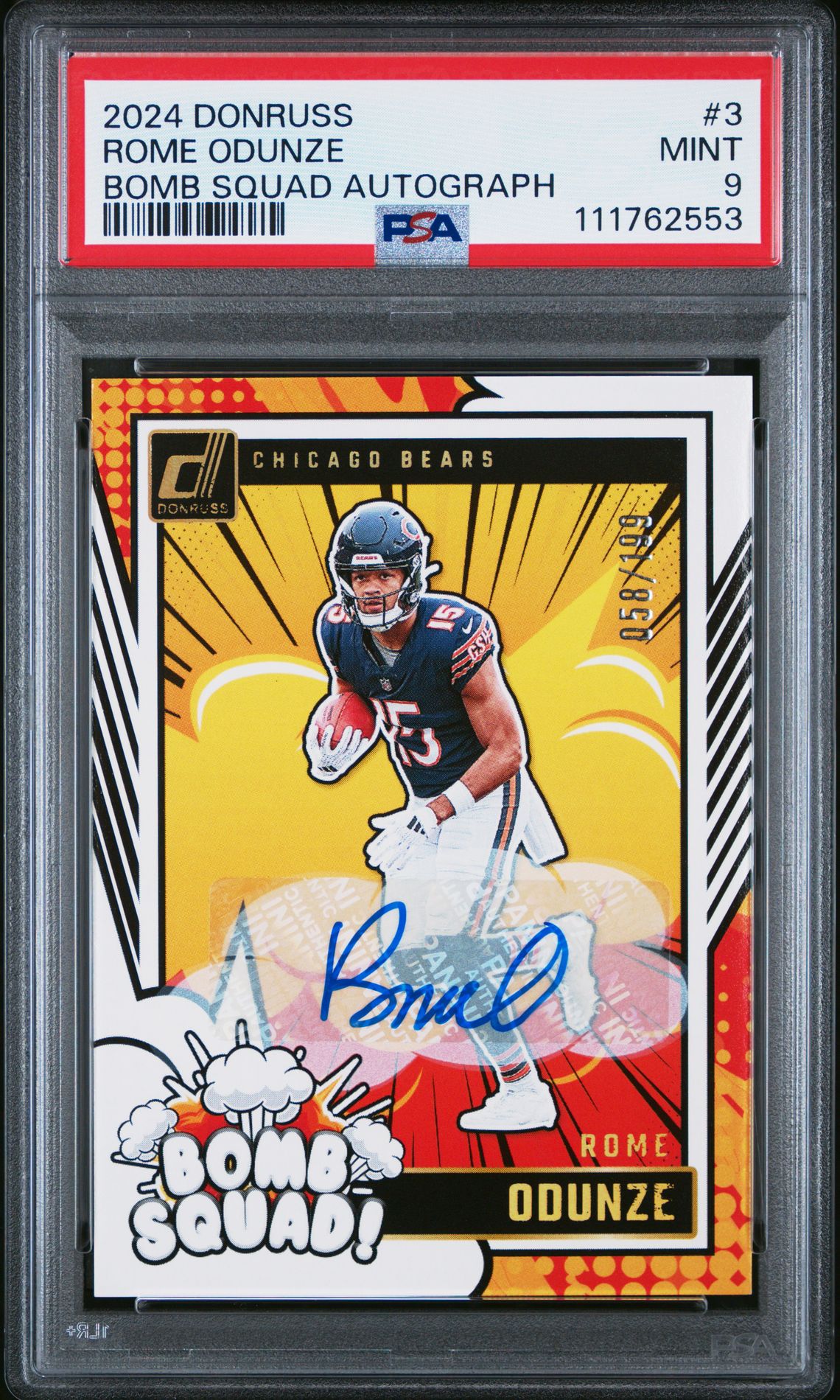 2024 Panini Donruss Bomb Squad Autographs Rome Odunze #3 Mint 9 front