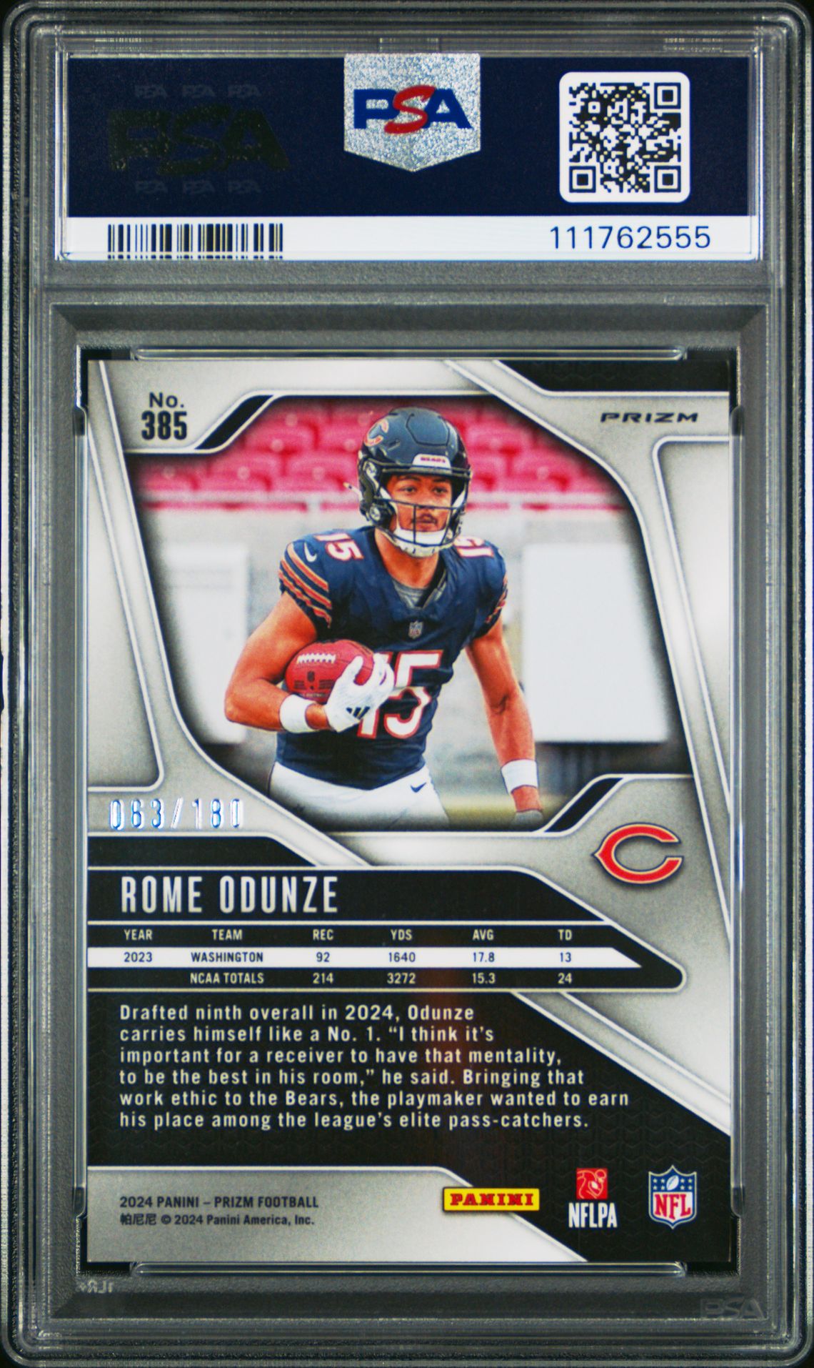 2024 Panini Prizm Rome Odunze #385 (Hyper Prizm) Mint 9 back