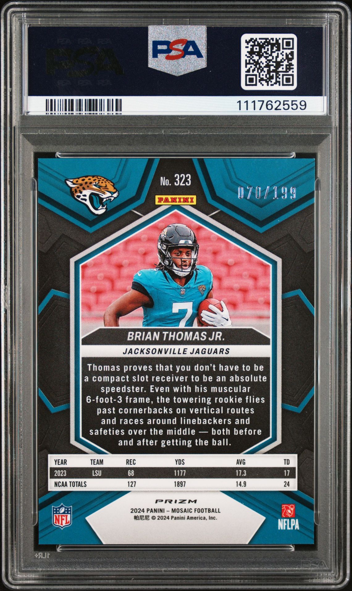 2024 Panini Mosaic Brian Thomas Jr. #323 (Orange) Gem Mt 10 back