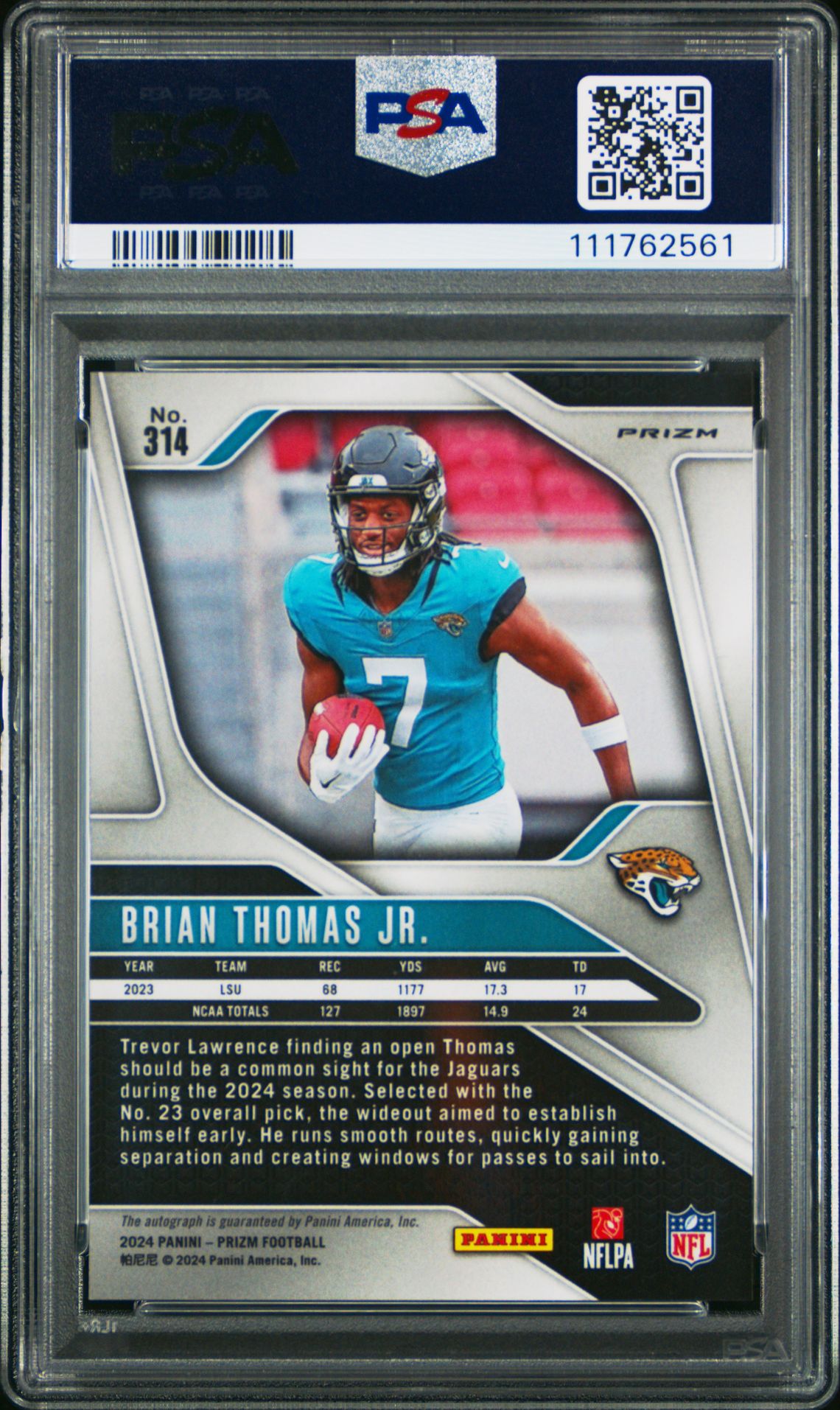 2024 Panini Prizm Brian Thomas Jr. #314 (Autograph-No Huddle) Mint 9 back