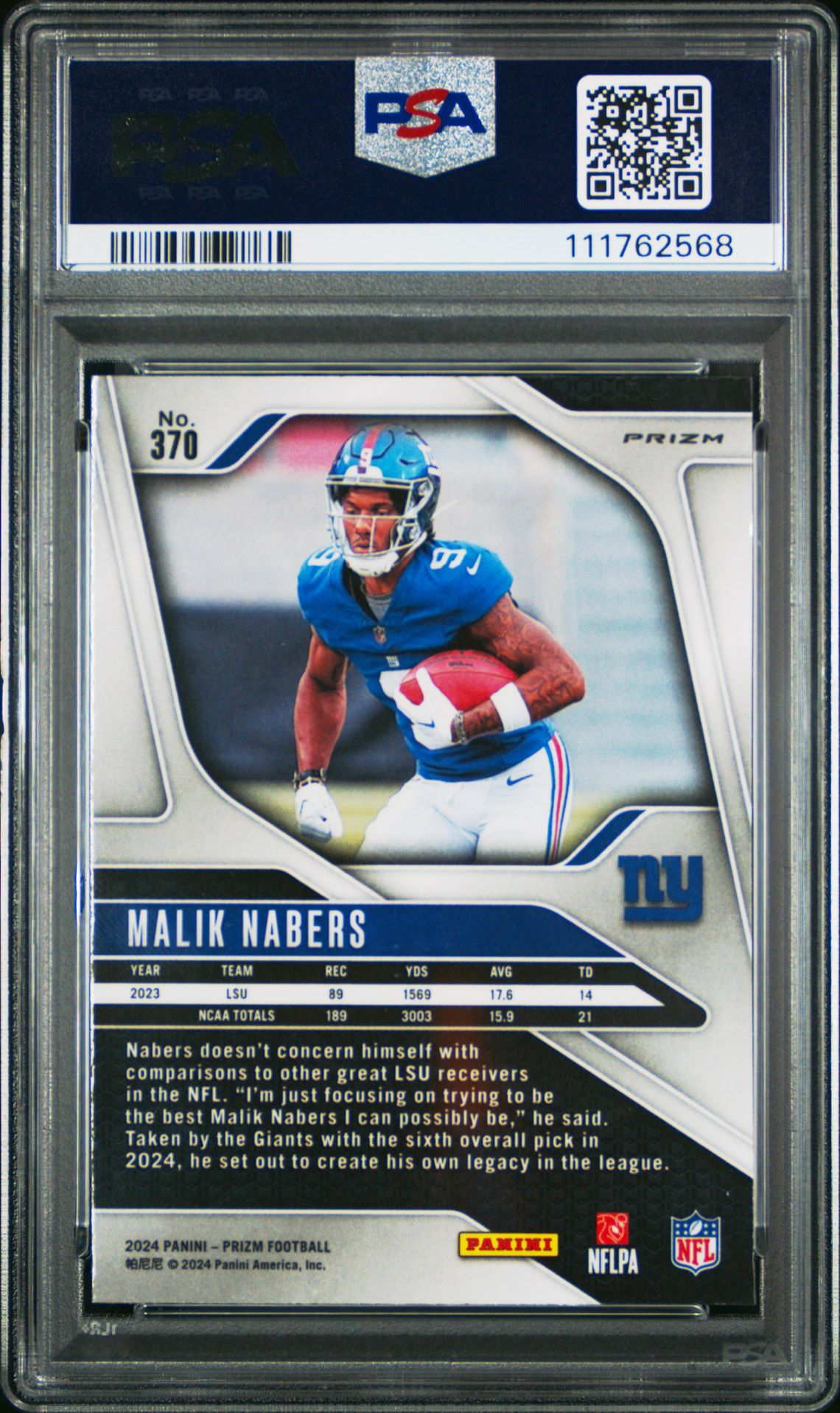 2024 Panini Prizm Malik Nabers #370 (Pink Prizm) Nm-Mt 8 back