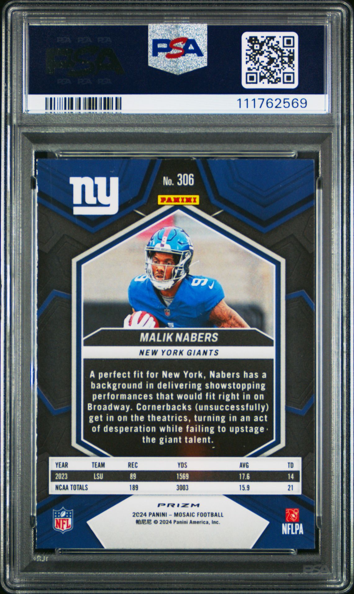 2024 Panini Mosaic Malik Nabers #306 (Mosaic) Mint 9 back