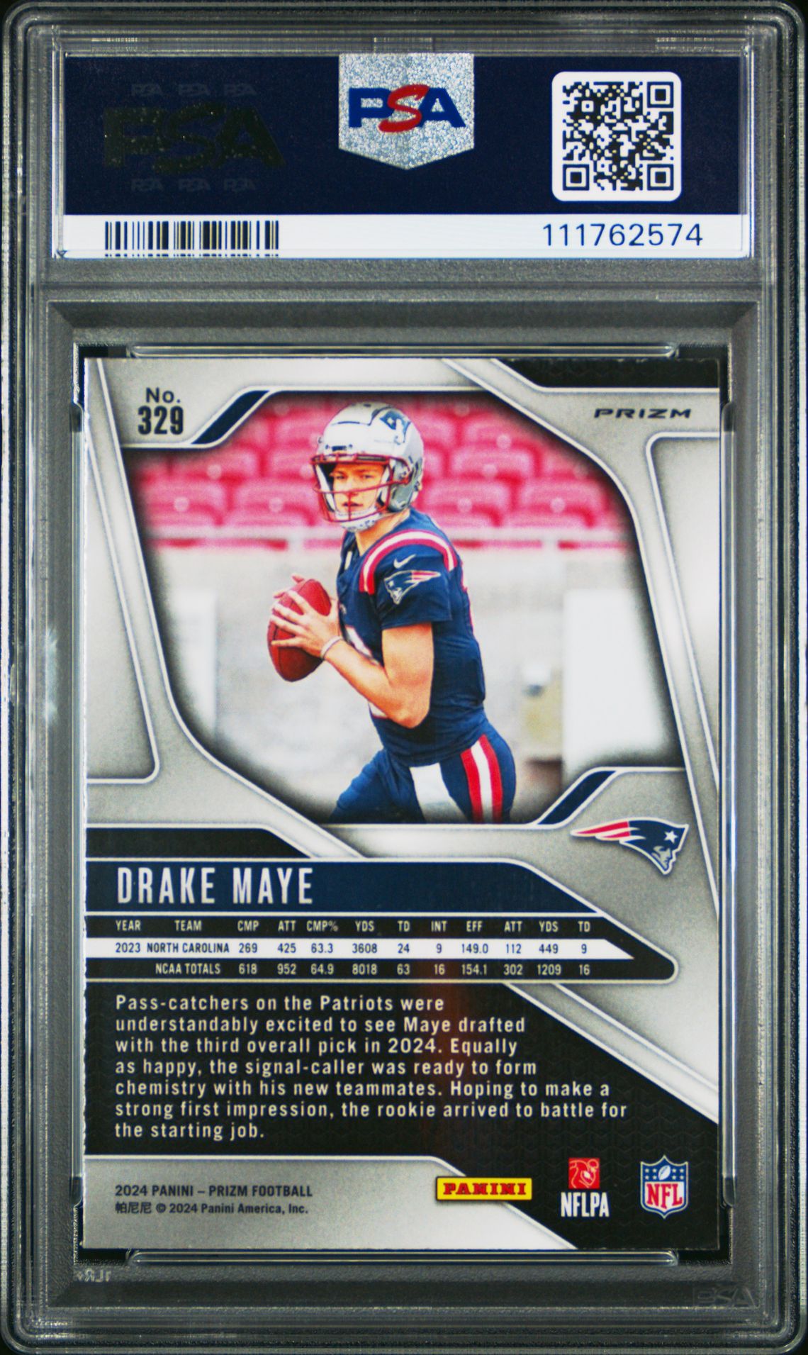 2024 Panini Prizm Drake Maye #329 (Silver Prizm) Mint 9 back