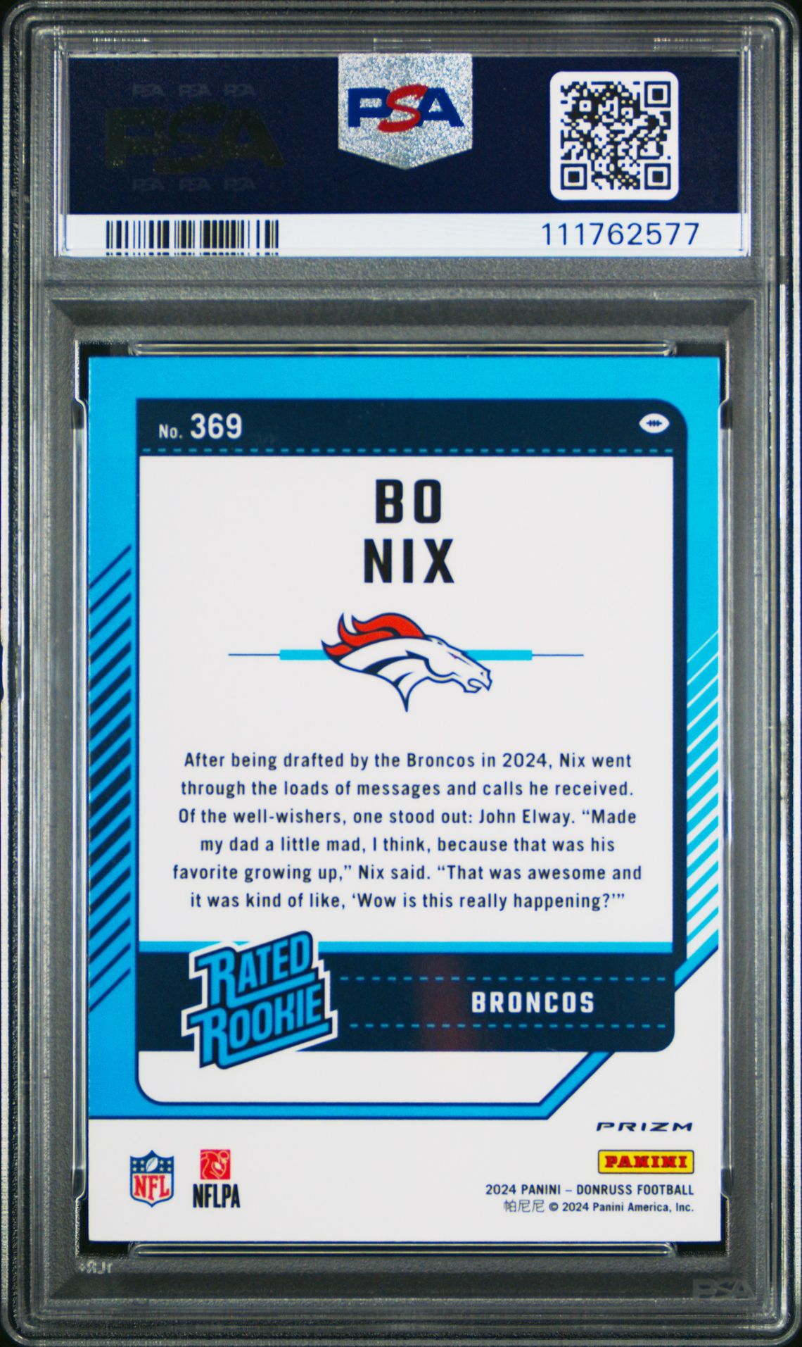 2024 Panini Donruss Bo Nix #369 (Optic Preview-Pink) Mint 9 back