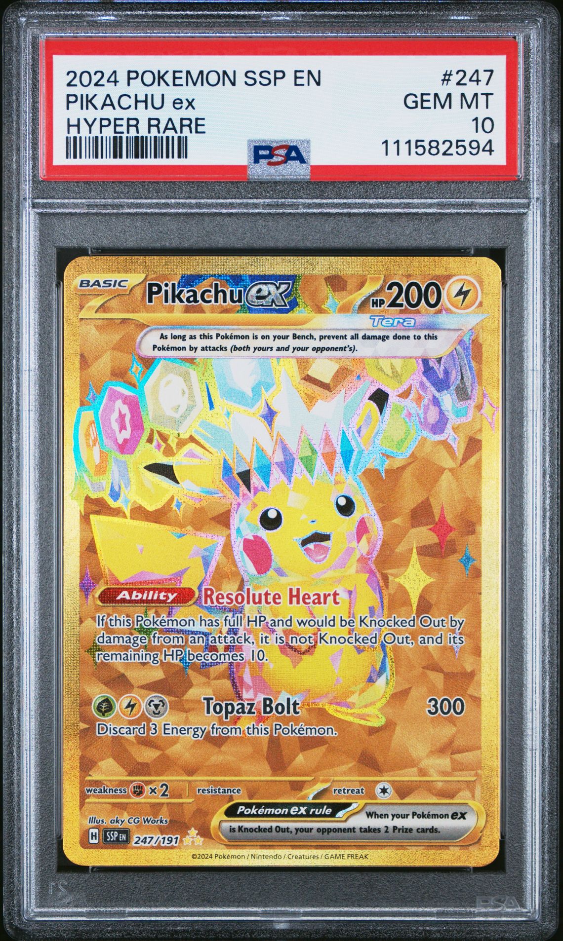 2024 Pokemon Ssp En-Surging Sparks Pikachu Ex #247 (Hyper Rare) Gem Mt 10 front