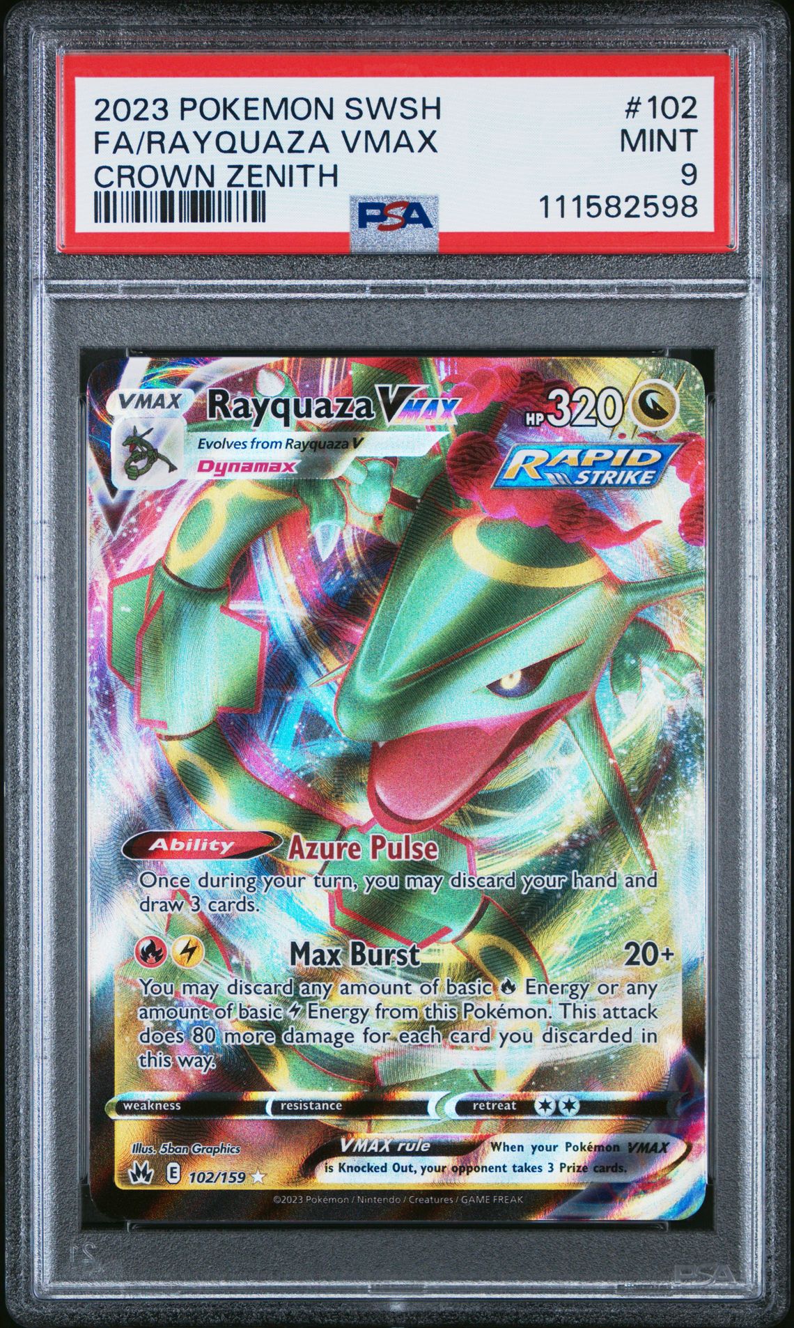 2023 Pokemon Sword And Shield Crown Zenith Fa/Rayquaza Vmax #102 (Crown Zenith) Mint 9 front