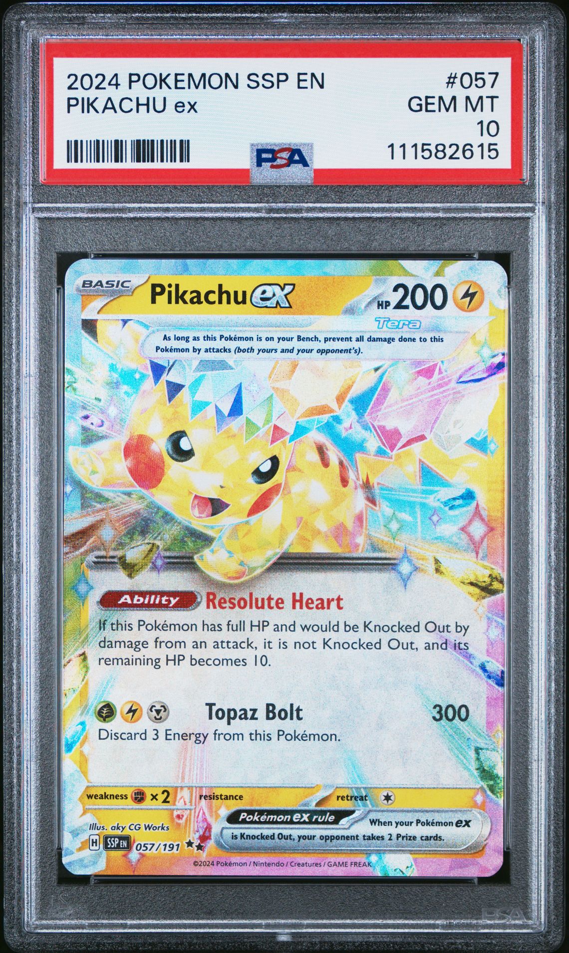 2024 Pokemon Ssp En-Surging Sparks Pikachu Ex #057 Gem Mt 10 front