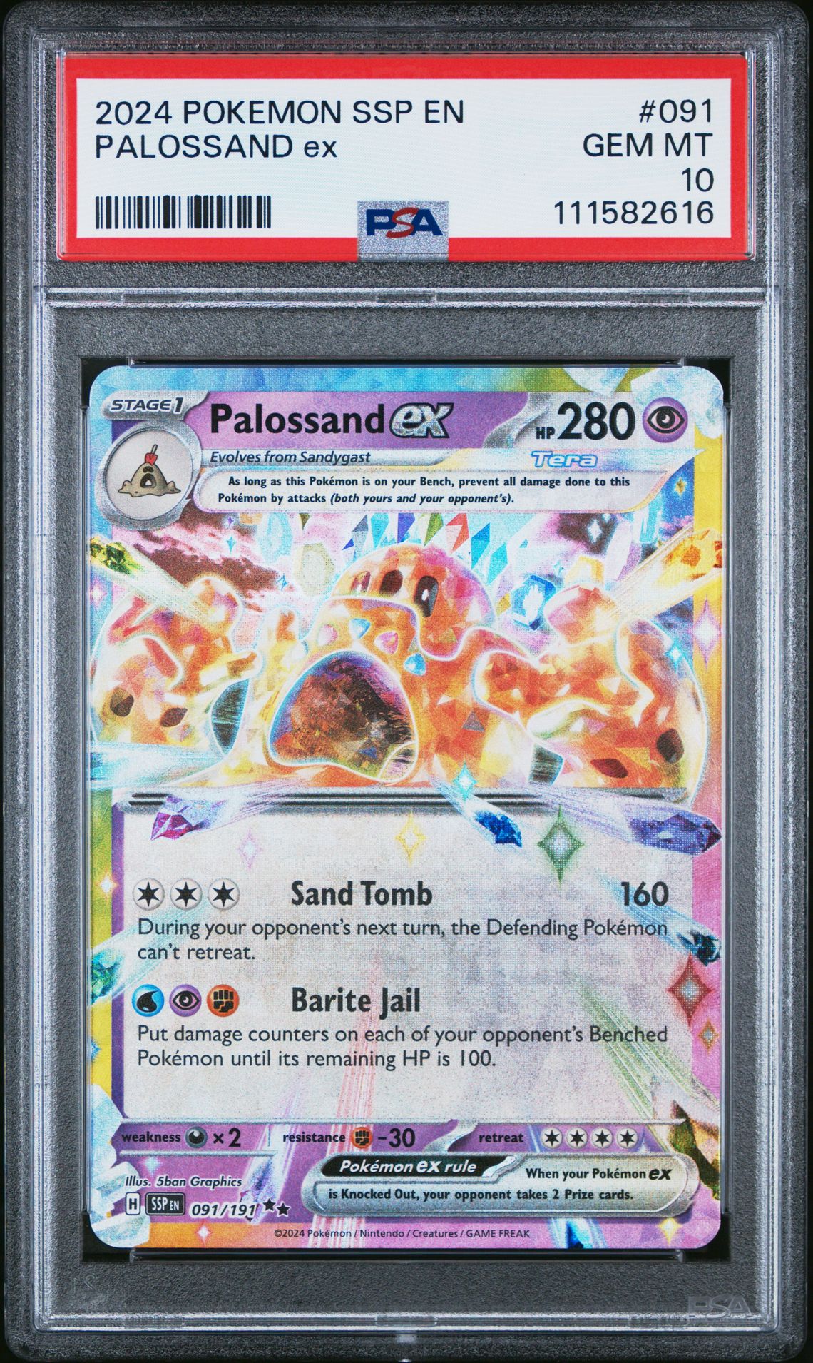 2024 Pokemon Ssp En-Surging Sparks Palossand Ex #091 Gem Mt 10 front