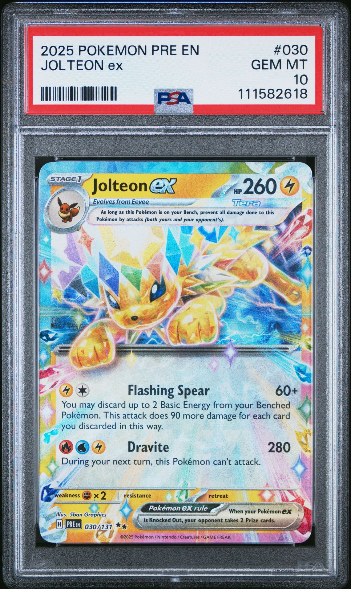 2025 Pokemon Pre En-Prismatic Evolutions Jolteon Ex #030 Gem Mt 10 front