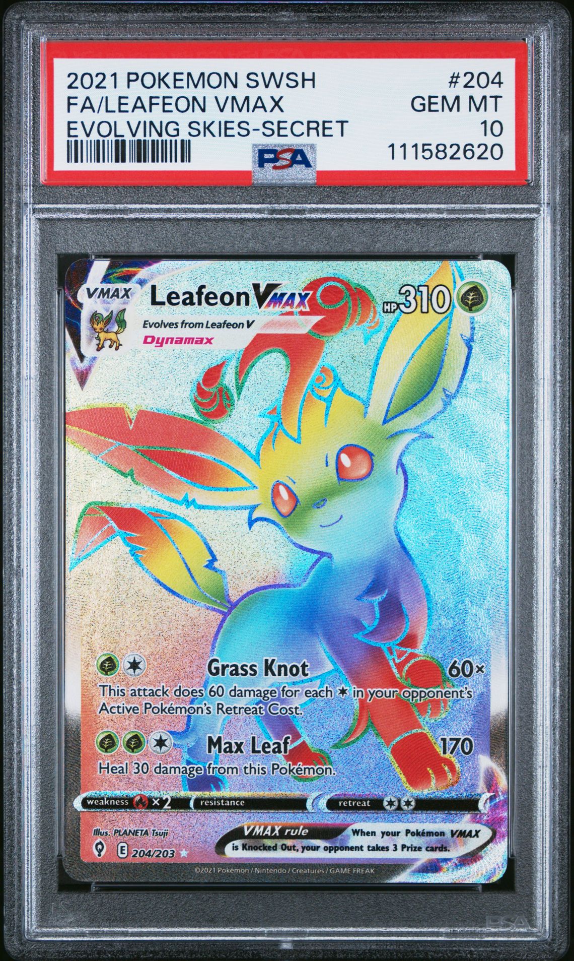 2021 Pokemon Sword & Shield Evolving Skies Fa/Leafeon Vmax #204 (Evolving Skies-Secret) Gem Mt 10 front