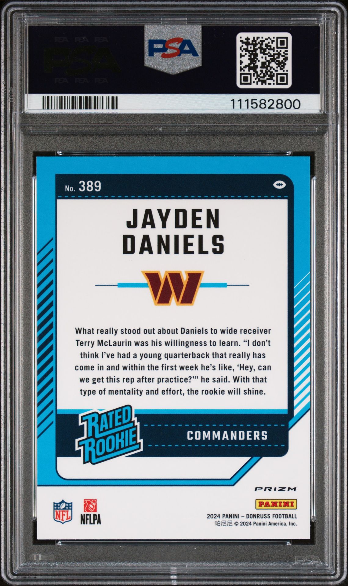 2024 Panini Donruss Jayden Daniels #389 (Optic Preview) Gem Mt 10 back
