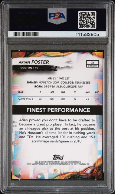 2024 Topps Finest Arian Foster #31 (Red Refractor) Gem Mt 10 back