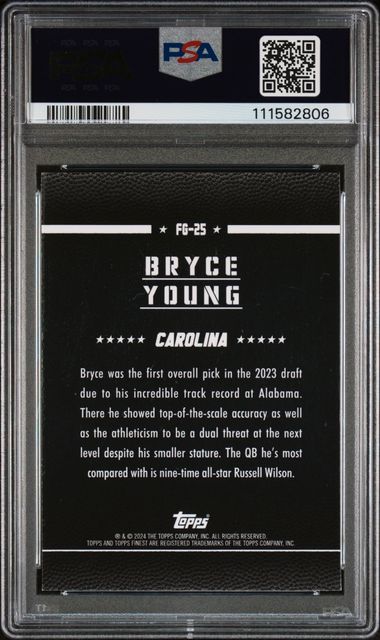 2024 Topps Finest Field Generals Bryce Young #Fg25 (Field Generals-Green Ref) Mint 9 back