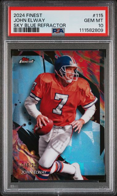 2024 Topps Finest John Elway #115 (Sky Blue Refractor) Gem Mt 10 front