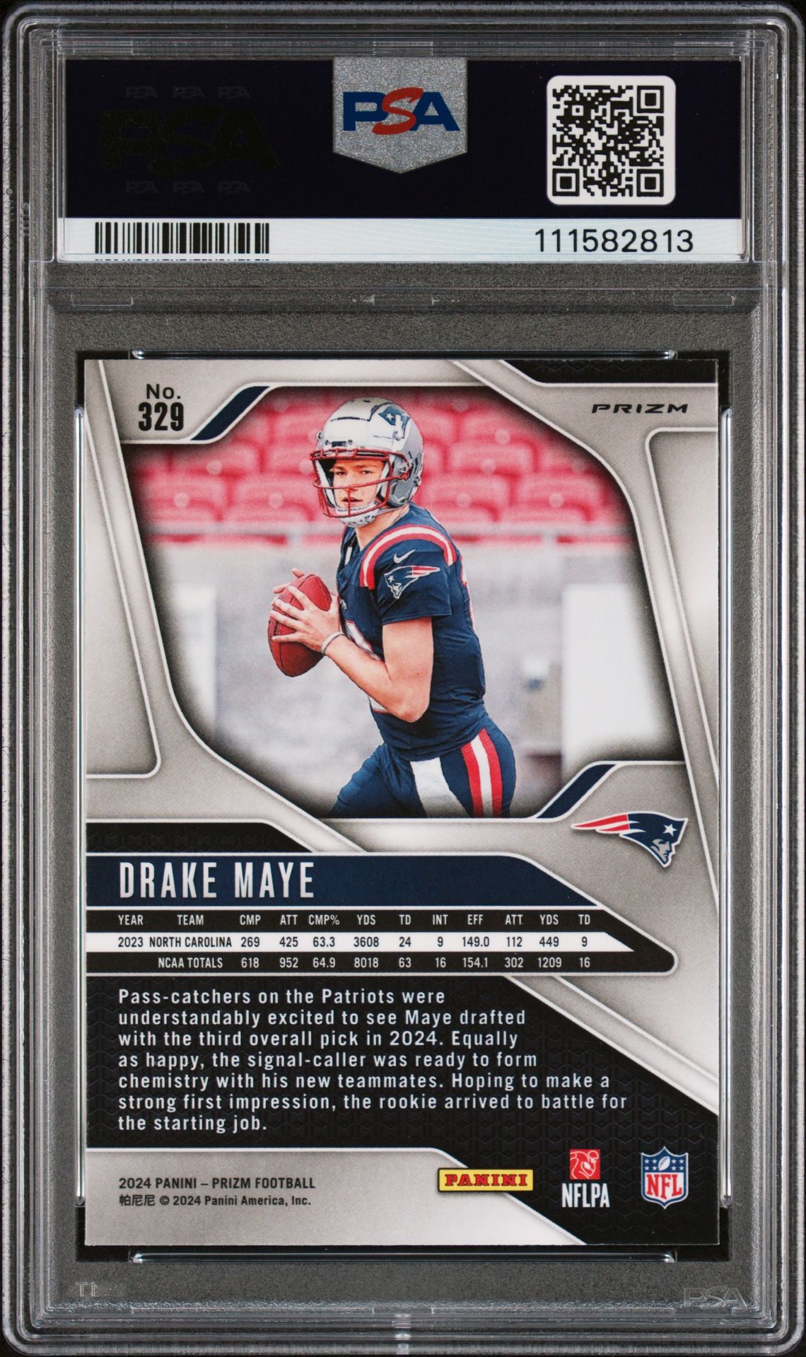 2024 Panini Prizm Drake Maye #329 (Disco Prizm) Gem Mt 10 back