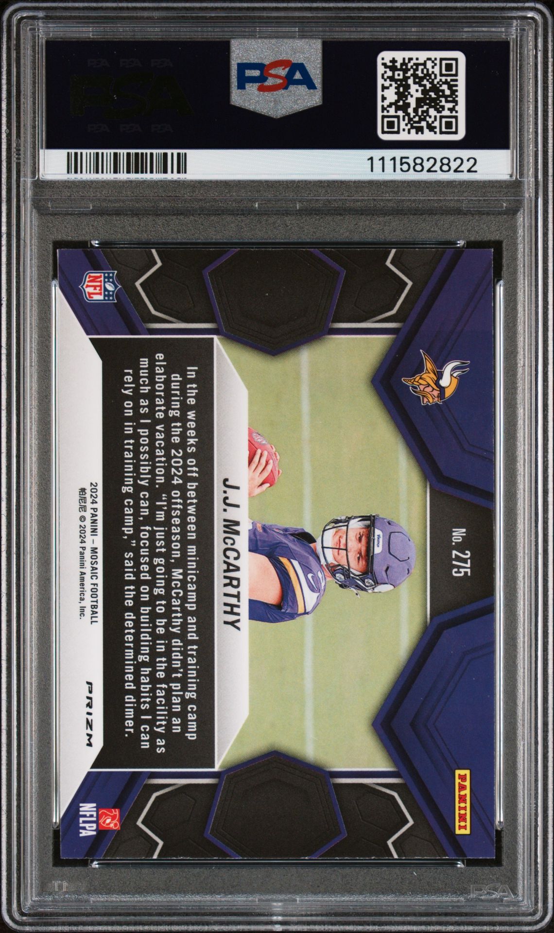 2024 Panini Mosaic Jj Mccarthy #275 (Mosaic) Gem Mt 10 back