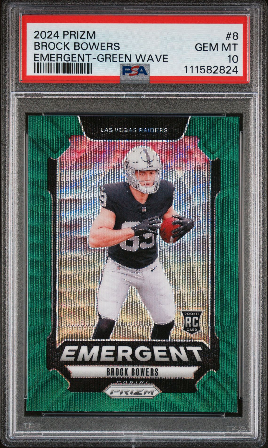2024 Panini Prizm Emergent Brock Bowers #8 (Emergent-Green Wave) Gem Mt 10 front