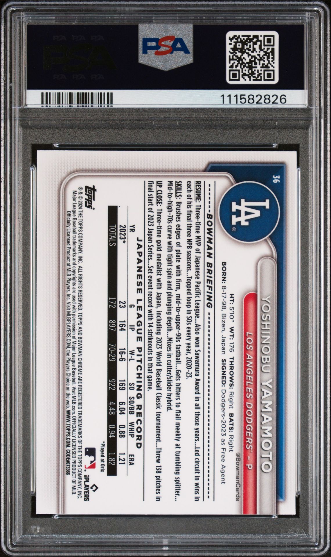 2024 Bowman Mega Box Chrome Yoshinobu Yamamoto #36 Mint 9 back