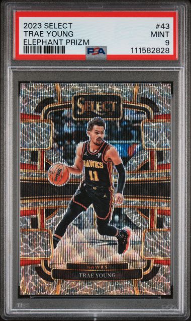 2023 Panini Select Trae Young #43 (Elephant Prizm) Mint 9 front