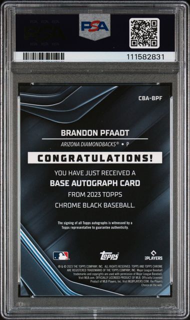 2023 Topps Chrome Black Autographs Brandon Pfaadt #Bpf Gem Mt 10 back