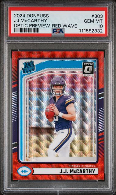 2024 Panini Donruss Jj Mccarthy #303 (Optic Preview-Red Wave) Gem Mt 10 front