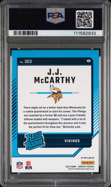 2024 Panini Donruss Jj Mccarthy #303 (Optic Preview-Red Wave) Gem Mt 10 back