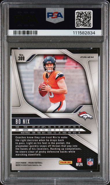 2024 Panini Prizm Bo Nix #309 (Disco Prizm) Mint 9 back