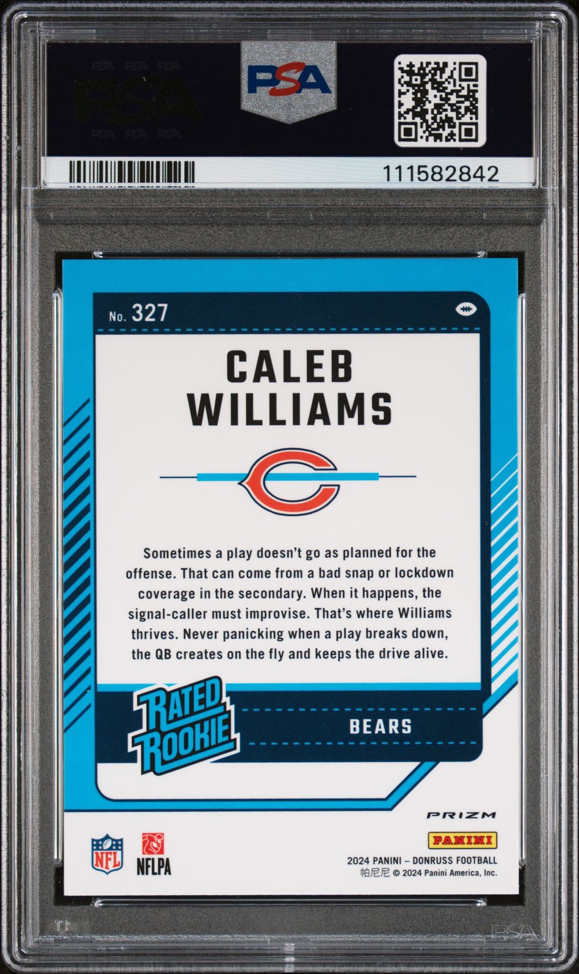 2024 Panini Donruss Caleb Williams #327 (Optic Preview-Pink) Gem Mt 10 back