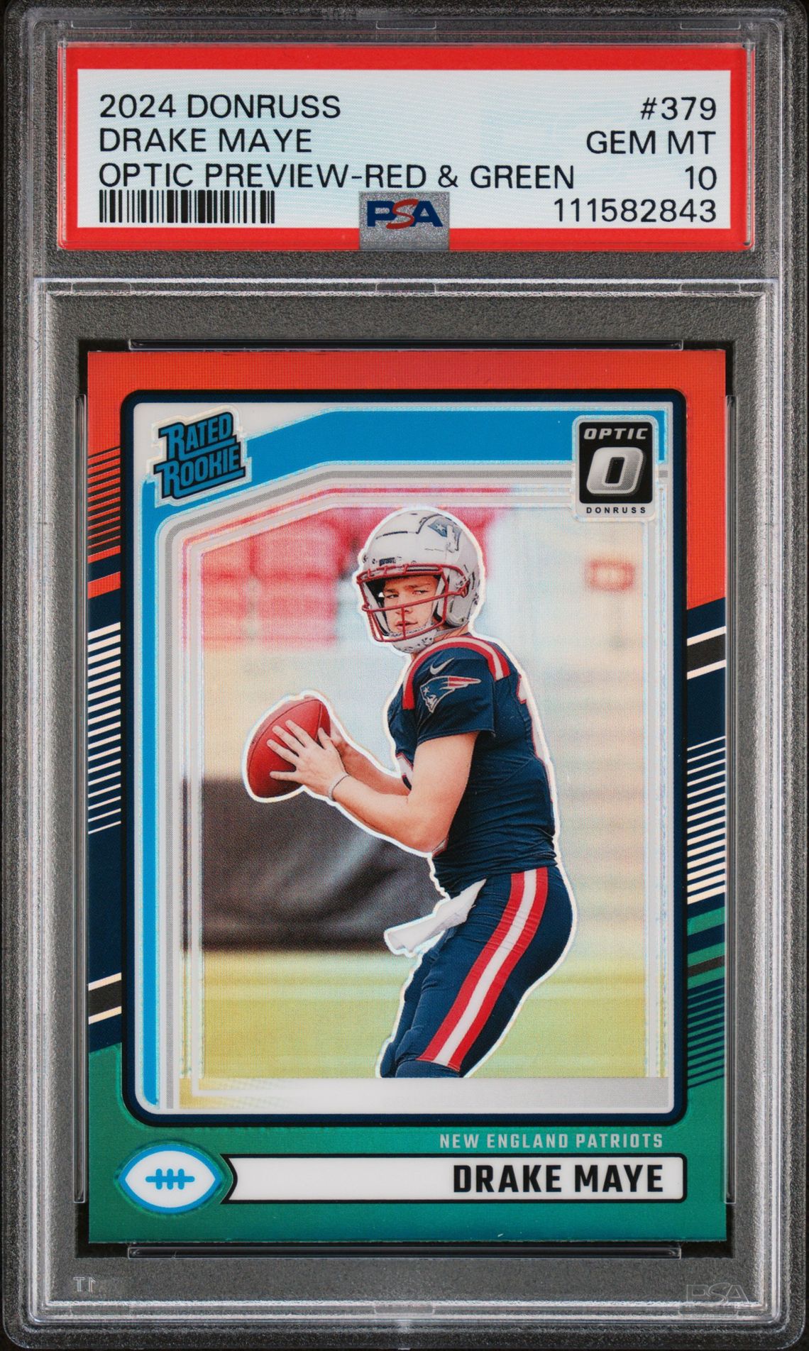 2024 Panini Donruss Drake Maye #379 (Optic Preview-Red & Green) Gem Mt 10 front