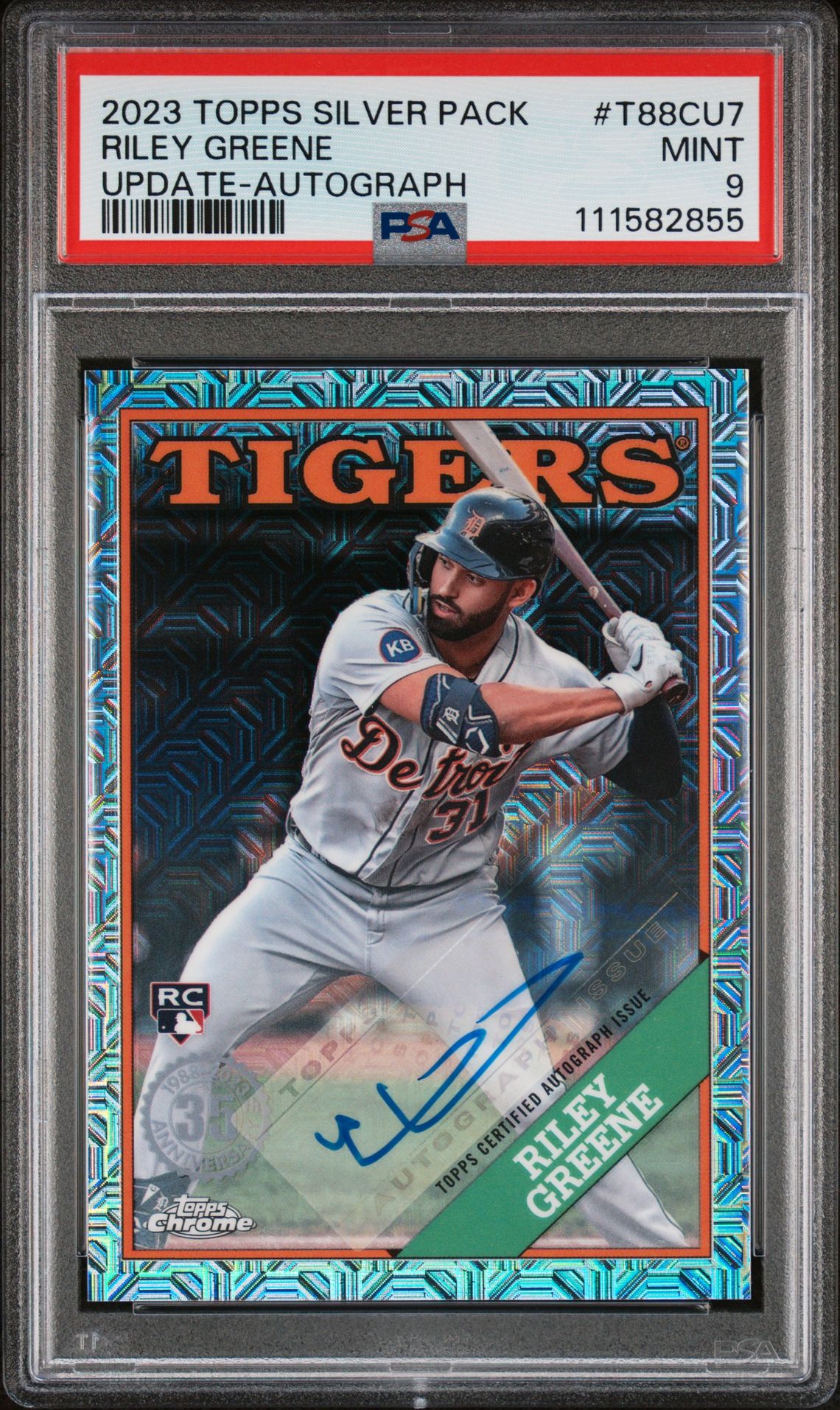 2023 Topps Silver Pack 1988 Chrome Promo Riley Greene #T88Cu7 (Update-Autograph) Mint 9 front