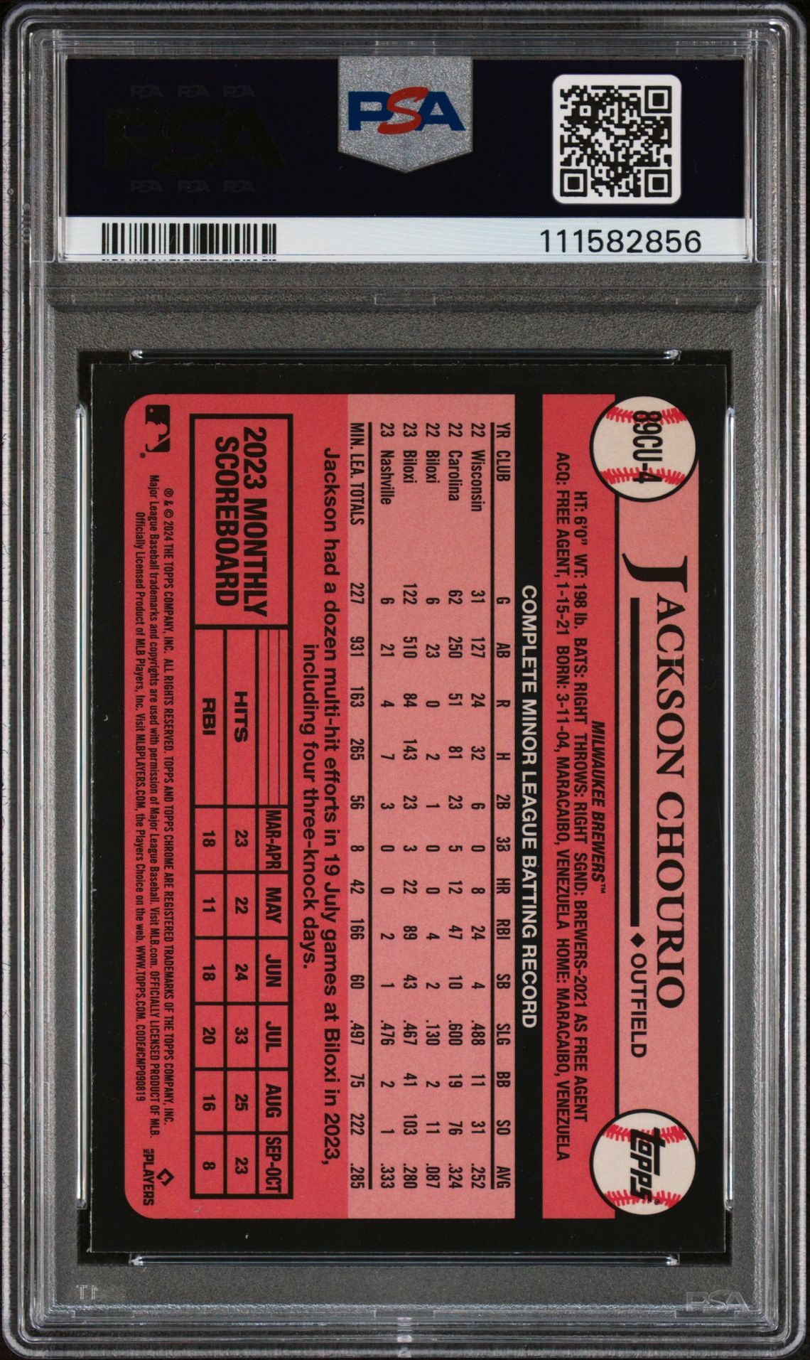 2024 Topps Chrome Update 1989 Topps Baseball Jackson Chourio #4 Mint 9 back