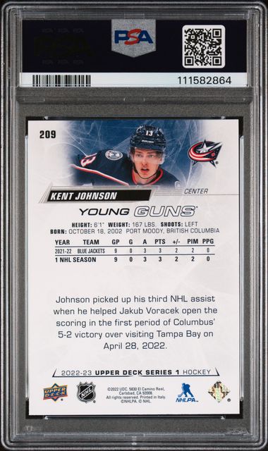 2022 Upper Deck Kent Johnson #209 Mint 9 back